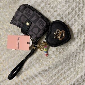 Juicy Couture Black and Gray Wristlet with Heart Pouch